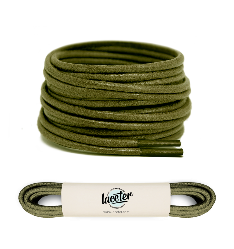 Lacets ronds et fins cirés, vert olive - 1